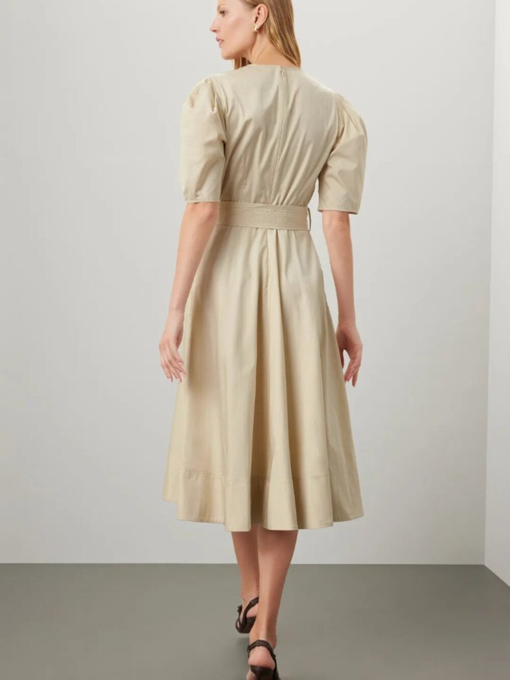 NWT Polo Ralph Lauren Puff Khaki Sleeve Midi Dress Sz 0 - Picture 3 of 5